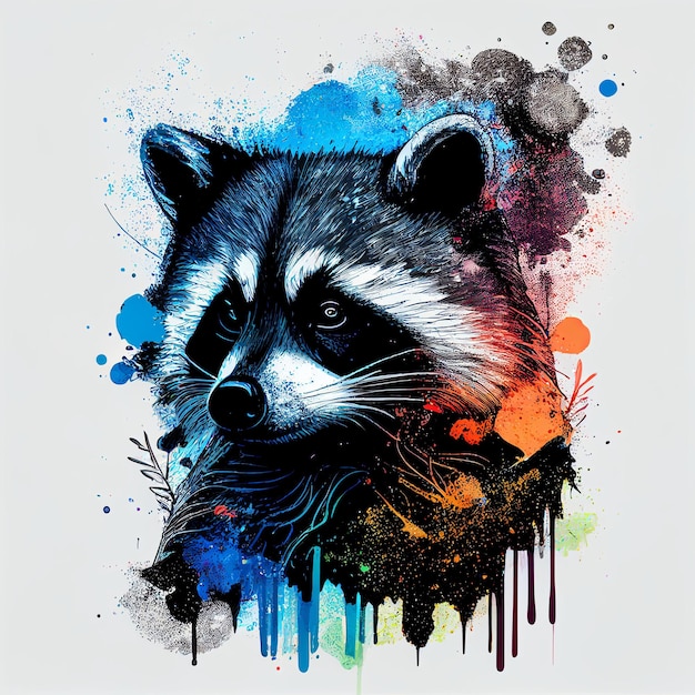 Drawing Raccoon Portrait Watercolor Paint Generative AI