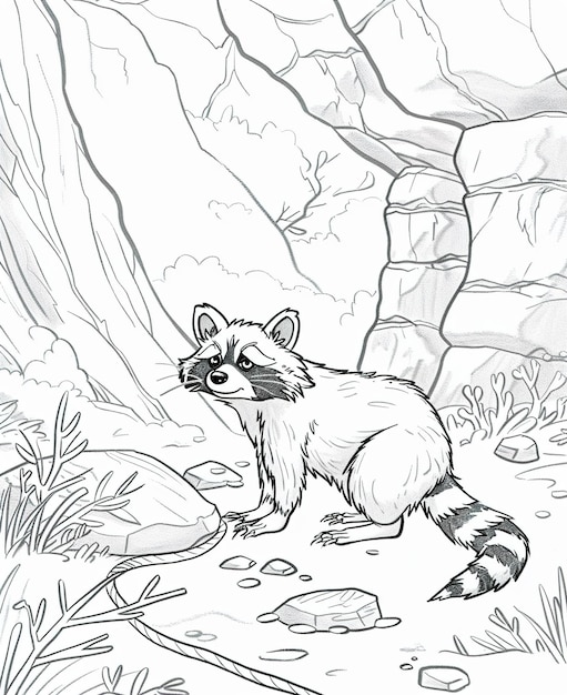 a drawing of a raccoon with a black and white face