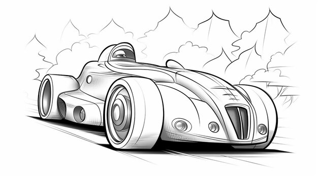 A drawing of a race car with a driver in the front generative ai