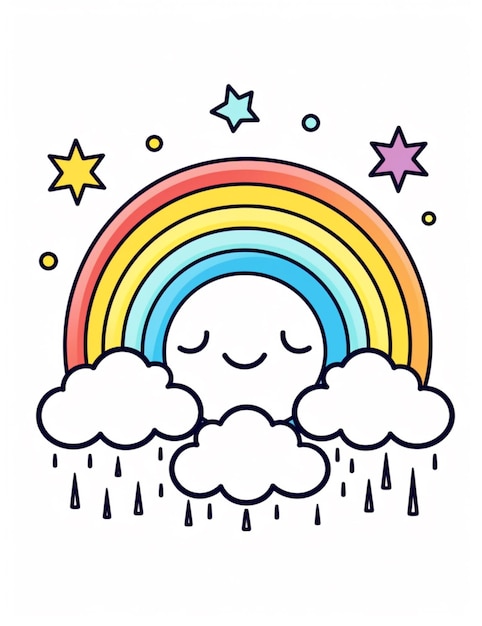 Foto un disegno di un arcobaleno con pioggia e stelle sullo sfondo generativo ai