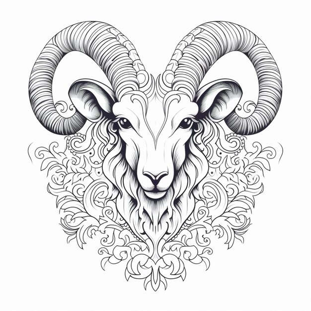 a drawing of a ram with ornate designs on it generative ai