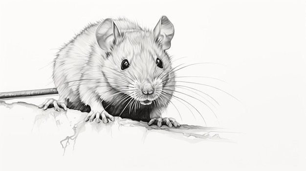 Photo drawing of a rat on a branch with a white background generative ai