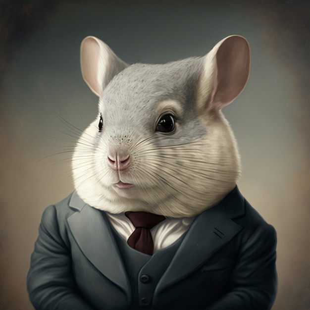A drawing of a rat wearing a suit and a tie.