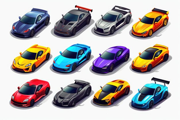 Photo drawing of realistic cars vehicles isolated spritesheet on white background