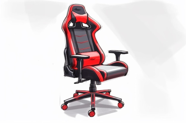 A drawing of a red gaming chair with the seat up.