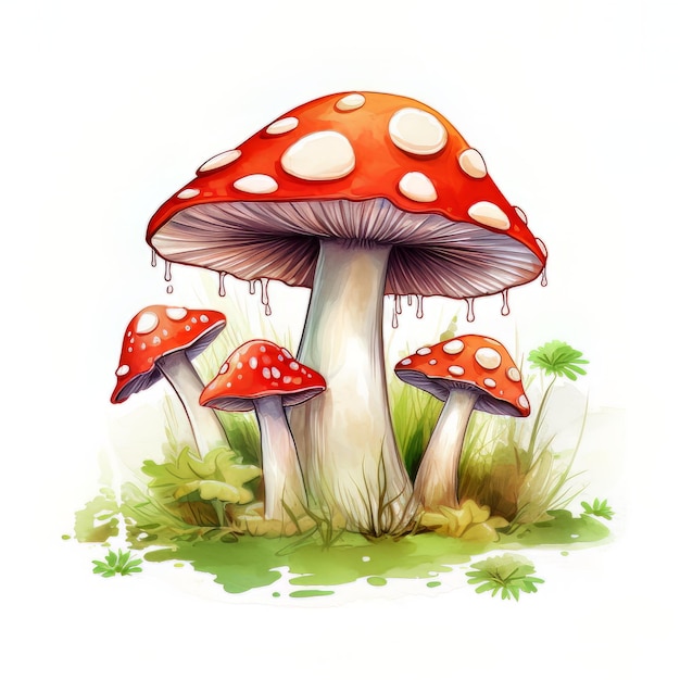 A drawing of a red mushroom with a white background