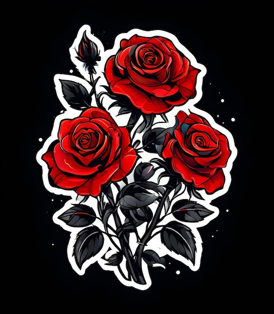 Photo a drawing of red roses with black