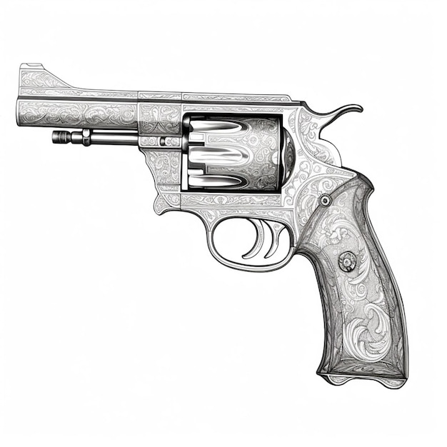 Foto un disegno di un revolver con una pistola sul lato generativo ai