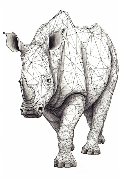 Photo a drawing of a rhino standing on a white surface generative ai