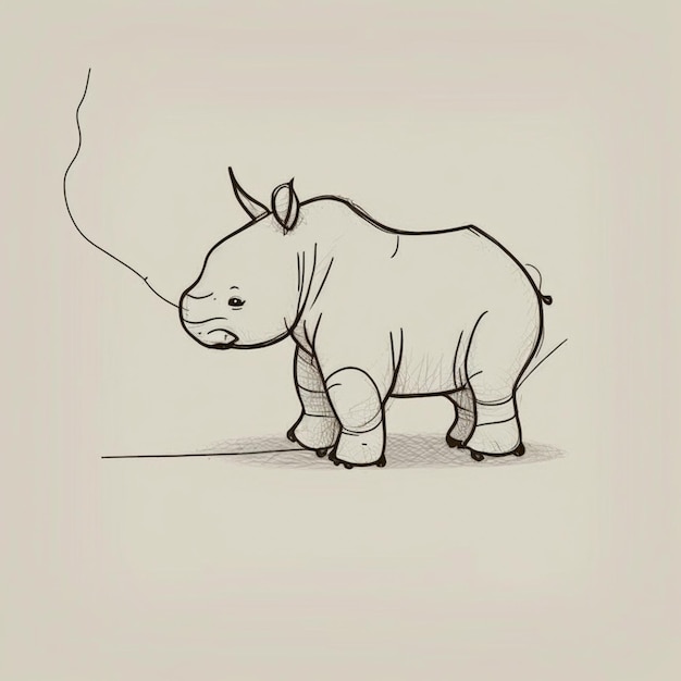 Foto disegno di un rinoceronte con un palloncino attaccato alla schiena ai generativi