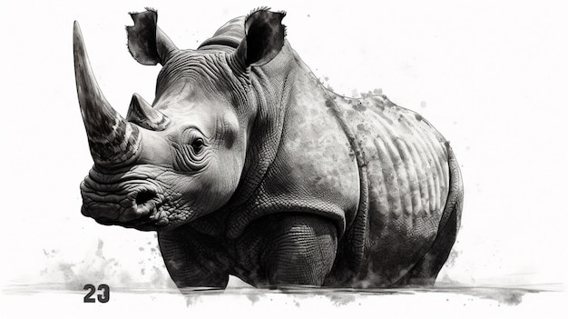 A drawing of a rhino with the number 3 on it