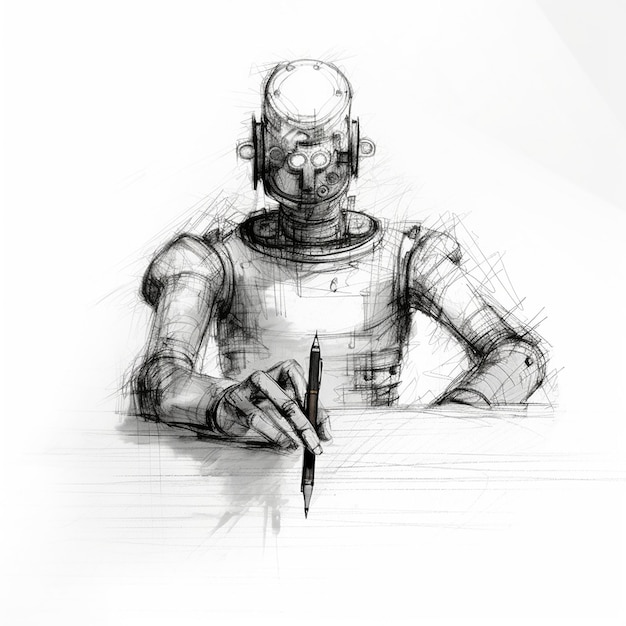 a drawing of a robot with a pencil in it