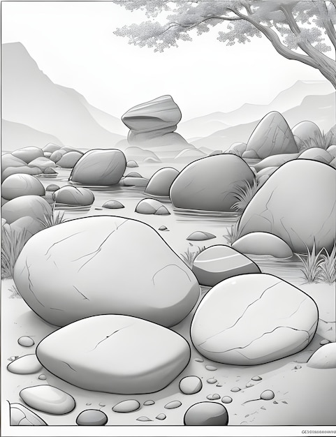 A drawing of a rock with a quote by a river kids coloring page