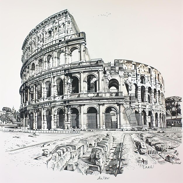 Photo a drawing of roman structure with a drawing of a roman structure