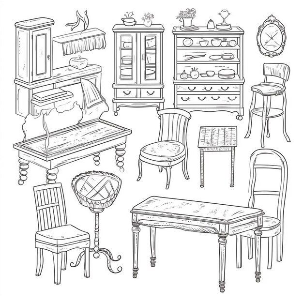 Foto un disegno di una stanza con mobili e un tavolo generativo ai