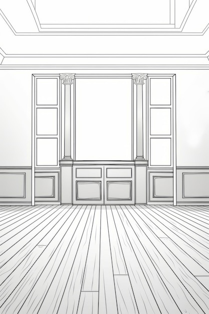 Photo drawing of a room with wooden floors