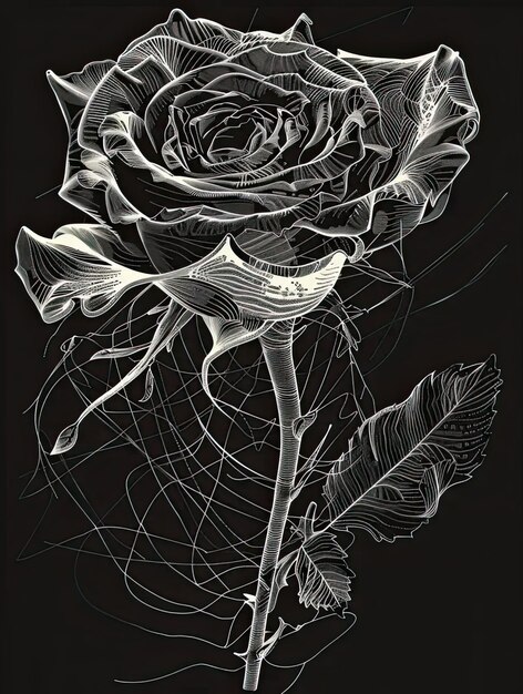 Foto un disegno di una rosa su uno sfondo nero