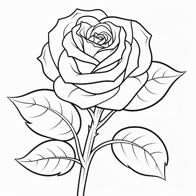 A drawing of a rose with leaves on a white background generative ai