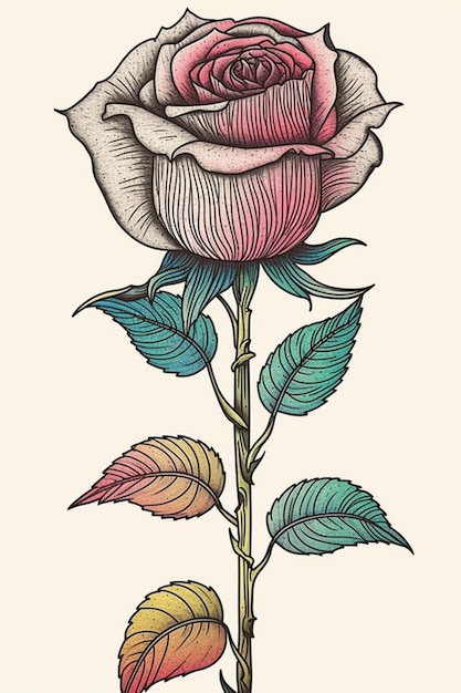 A drawing of a rose with the word love on it.