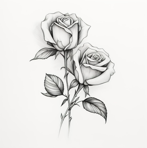 A drawing of roses with leaves and leaves
