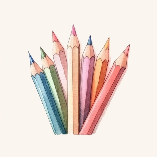 a drawing of a row of colored pencils.