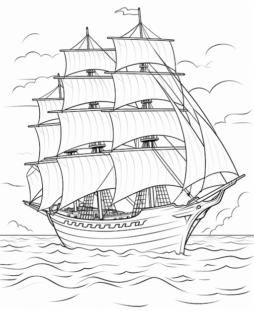 A drawing of a sailboat sailing on the ocean generative ai