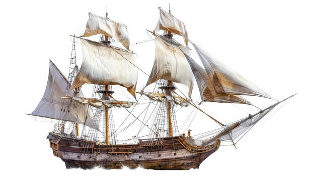 Drawing of a Sailing Ship on White Background