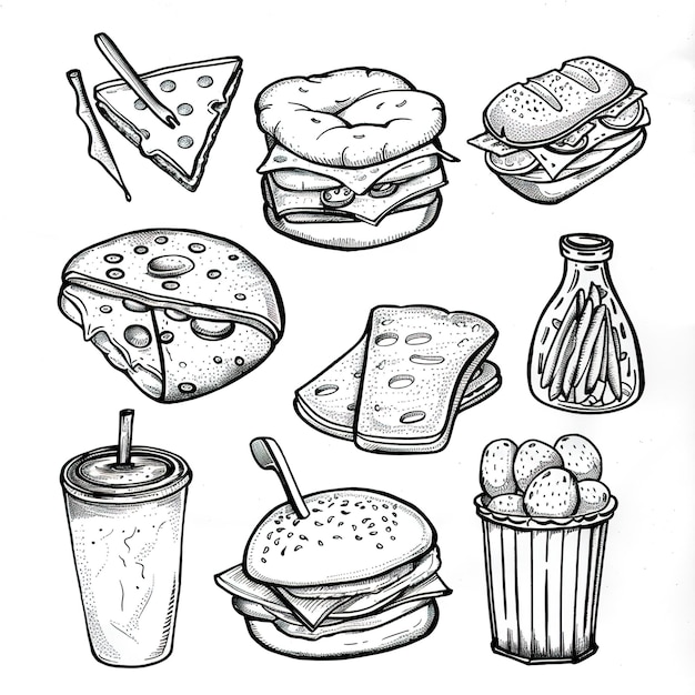 Photo a drawing of a sandwich and a cup of soda