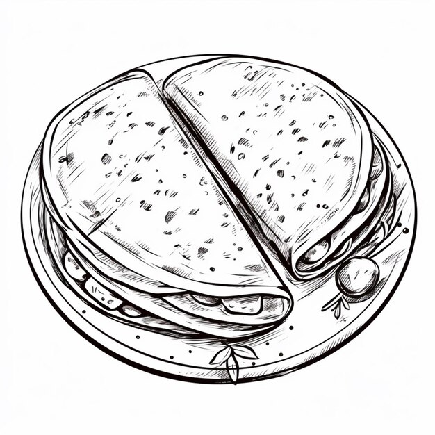 drawing of a sandwich on a plate with a knife and fork generative ai