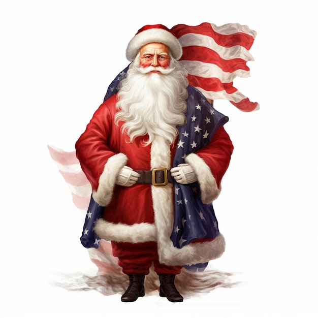 a drawing of a santa claus holding a flag