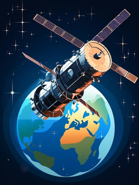 Photo a drawing of a satellite with a space station on the top