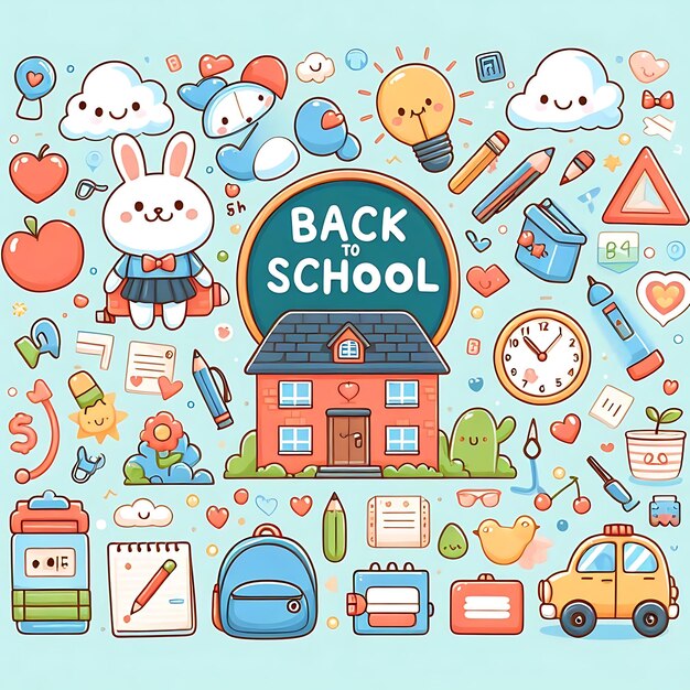 Photo a drawing of a school with a house and a school with the words back to school on it