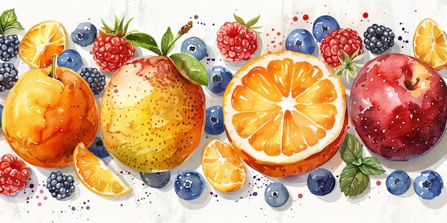 Drawing seamless pattern with vegetables and fruits at white background hand drawn illustration