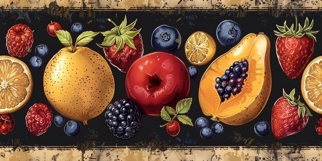 Drawing seamless pattern with vegetables and fruits at white background hand drawn illustration