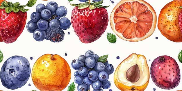 Рисунок бесперебойного узора с овощами и фруктами на белом фоне ручной иллюстрации