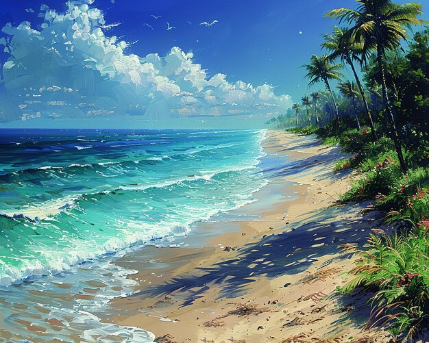 Photo drawing of a serene beach scene