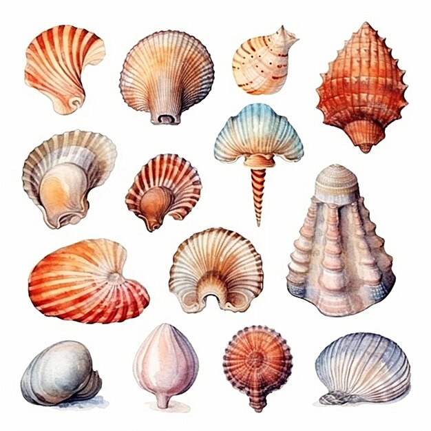 貝殻の絵を描いた貝殻と貝殻の絵。