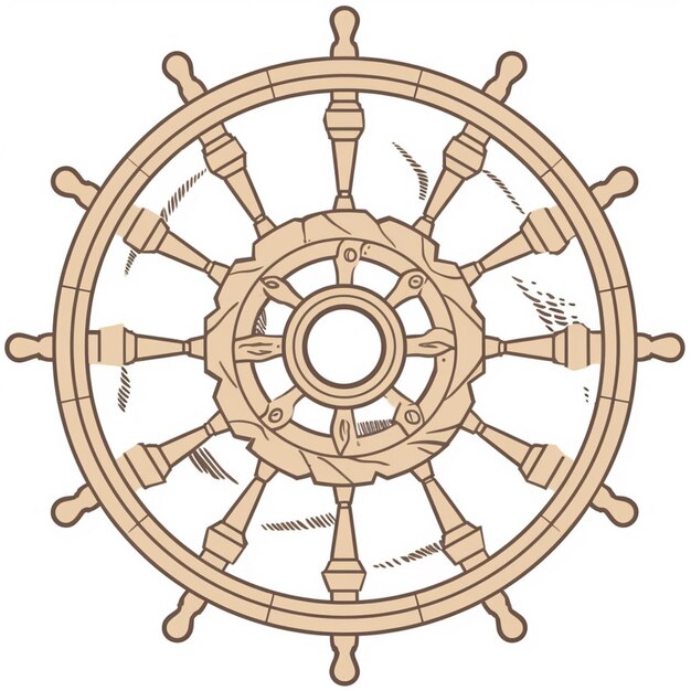 木製のスポークがたくさんある船の車輪の図面生成 AI