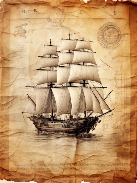 Photo a drawing of a ship with a drawing of a sail