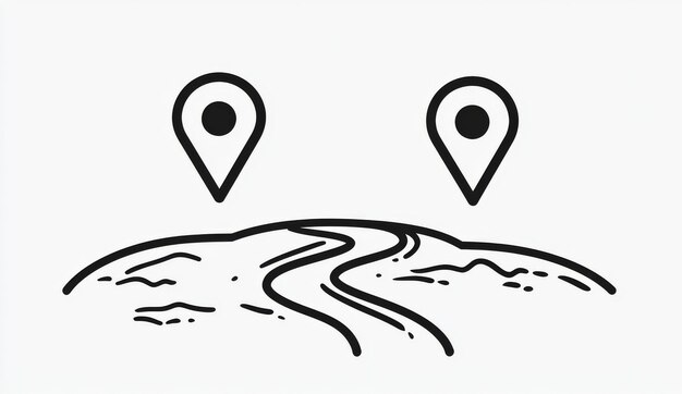 The drawing shows a continuous path and location points in doodle style A pin is used between two points to describe the path and location