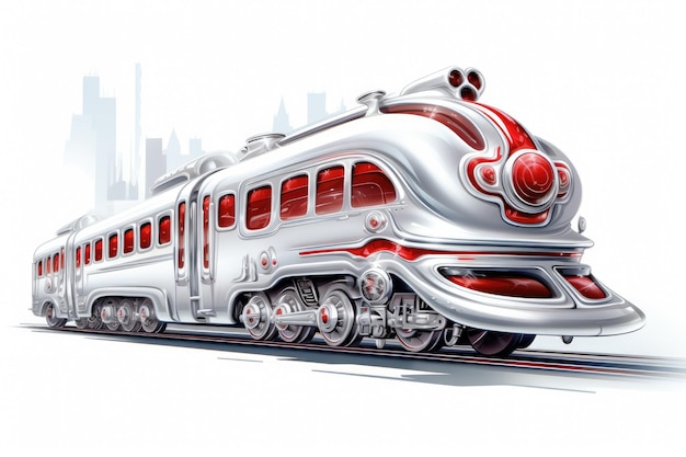 drawing of a silver and red train