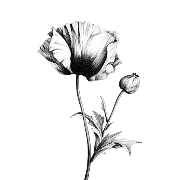 Photo a drawing of a single flower with a stem and leaves generative ai