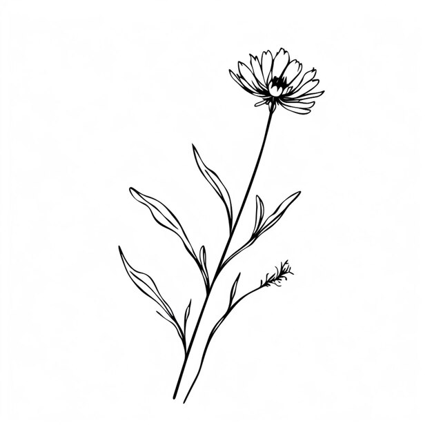 Photo a drawing of a single flower with a stem and leaves generative ai