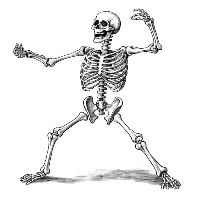 a drawing of a skeleton is dancing with his arms outstretched generative ai