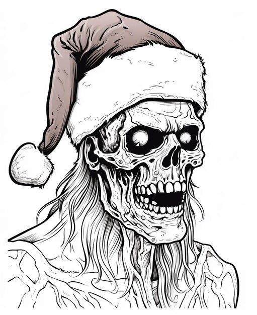Photo a drawing of a skeleton wearing a santa hat generative ai