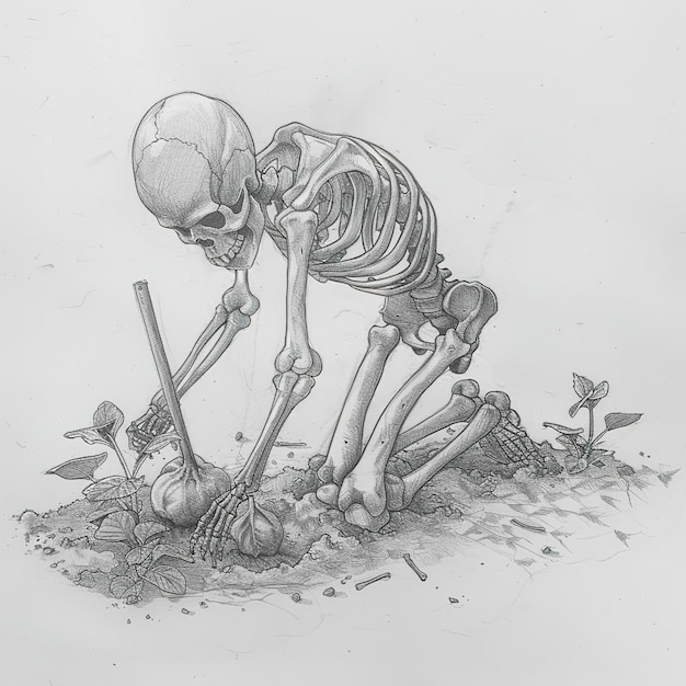 Photo a drawing of a skeleton with a ball in it