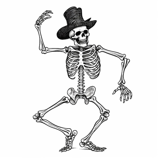 a drawing of a skeleton with a hat and a cane generative ai