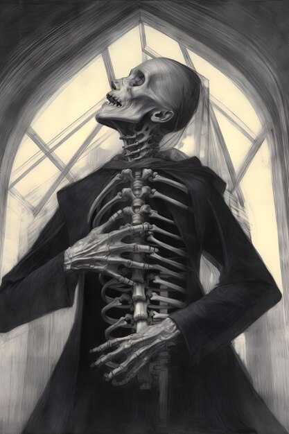 a drawing of a skeleton with a long neck