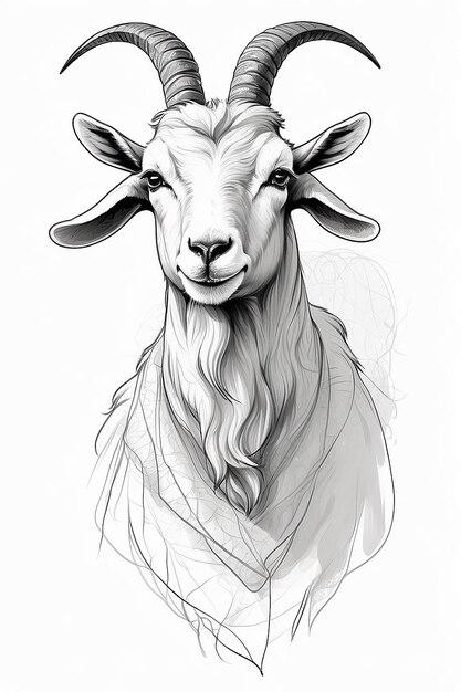 Photo drawing sketch of single line draw goat sheep headmuslim holiday sacrifice animal goat eid al adha