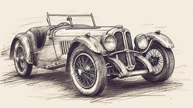 Schizzo di disegno auto sportiva d'epoca ia generativa